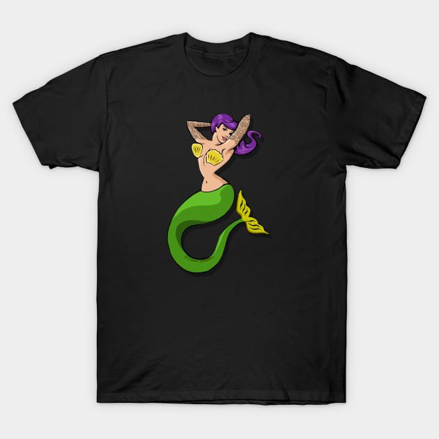 Purple-haired mermaid with tattoos T-Shirt by FanboyMuseum